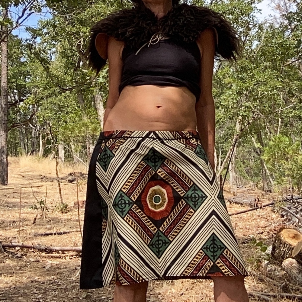 New Handcrafted Boho Tribal Black Satin Midi skirt Sz M/L Festival Hippie